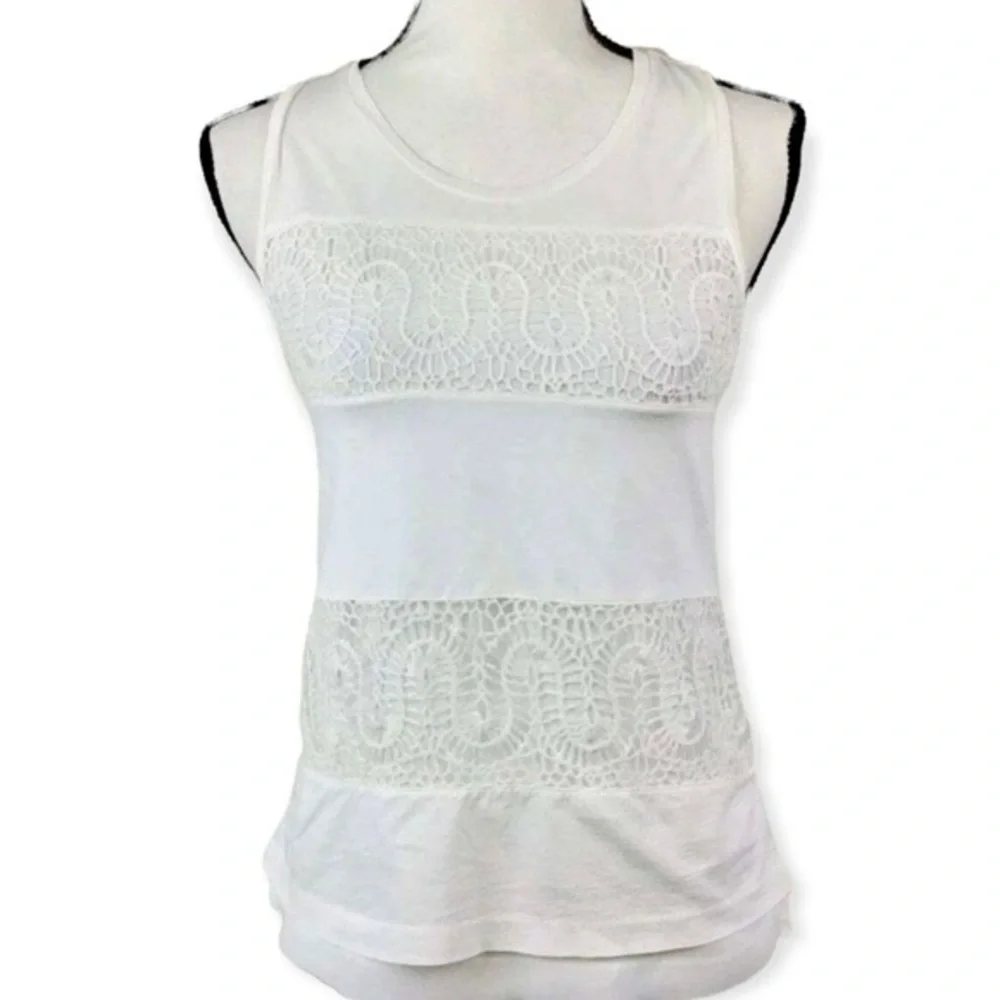 J Crew White Lace Panel Tank Top - Picture 1 of 3